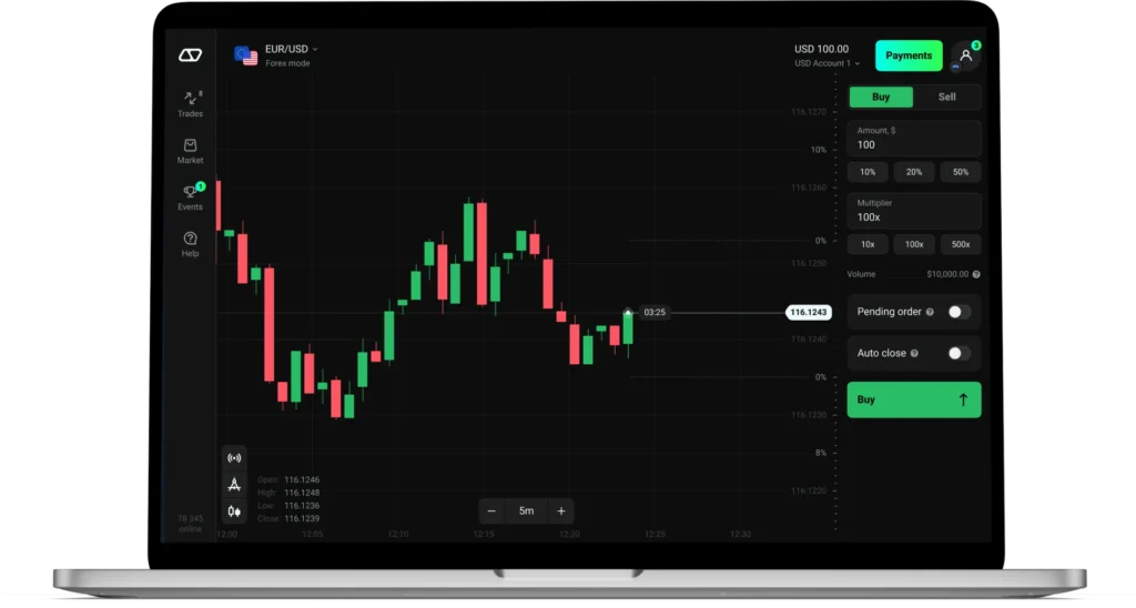 Olymp Trade PC App interface on Apple laptop